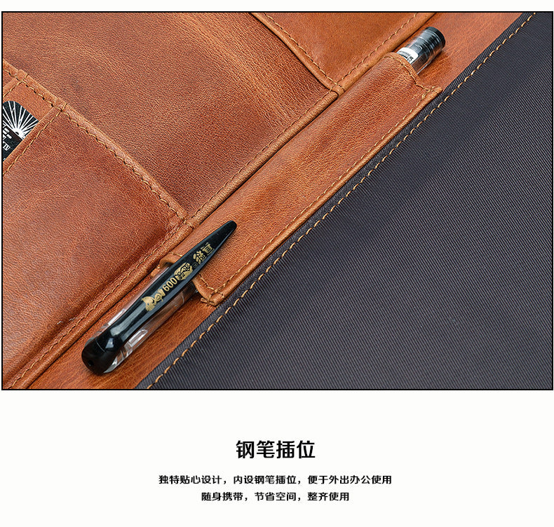Men's clutch bag Genuine cowhide leather large capacity business zipper file bag Men's handbag