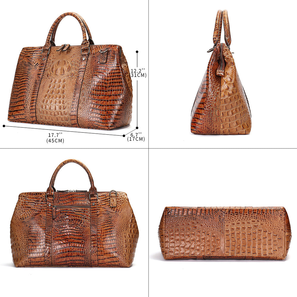 Men's Handbag Crocodile Crest Cow Leather Unisex Travel Bag Short Distance Business Luggage Bag