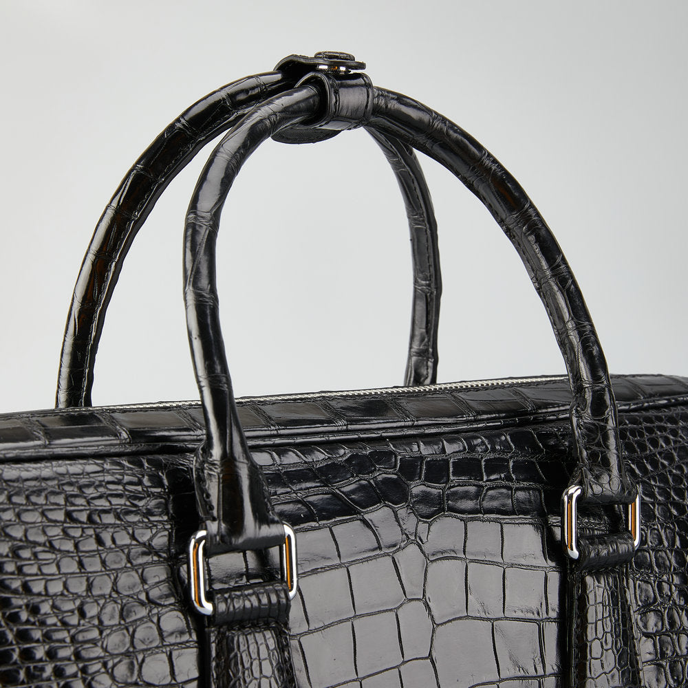 Siamese Crocodile Skin Genuine Leather Men's Briefcase Handbag Casual Business Trip Commuting Business Bag Office Bag File Bag Handbag