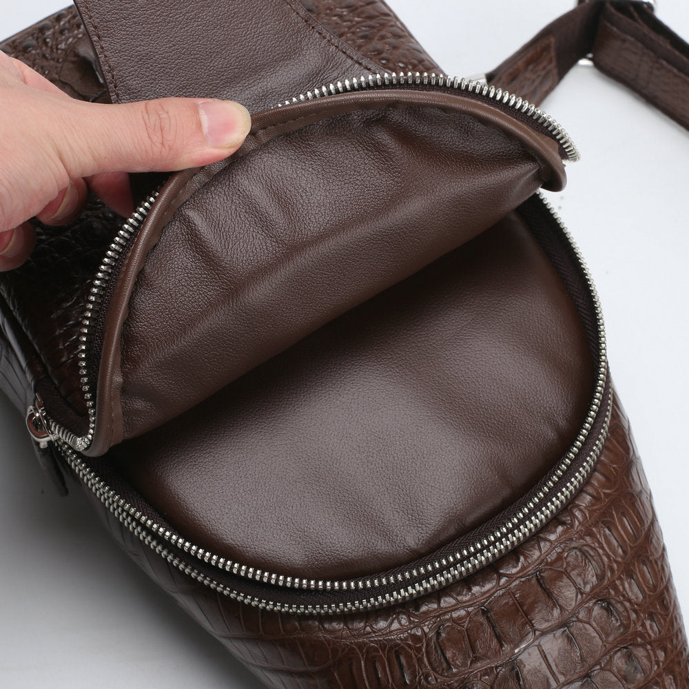 Men's Bust Bag Crocodile Skin Genuine Leather Large Capacity Outdoor Sports Backpack Casual Fashion Waist Pouch