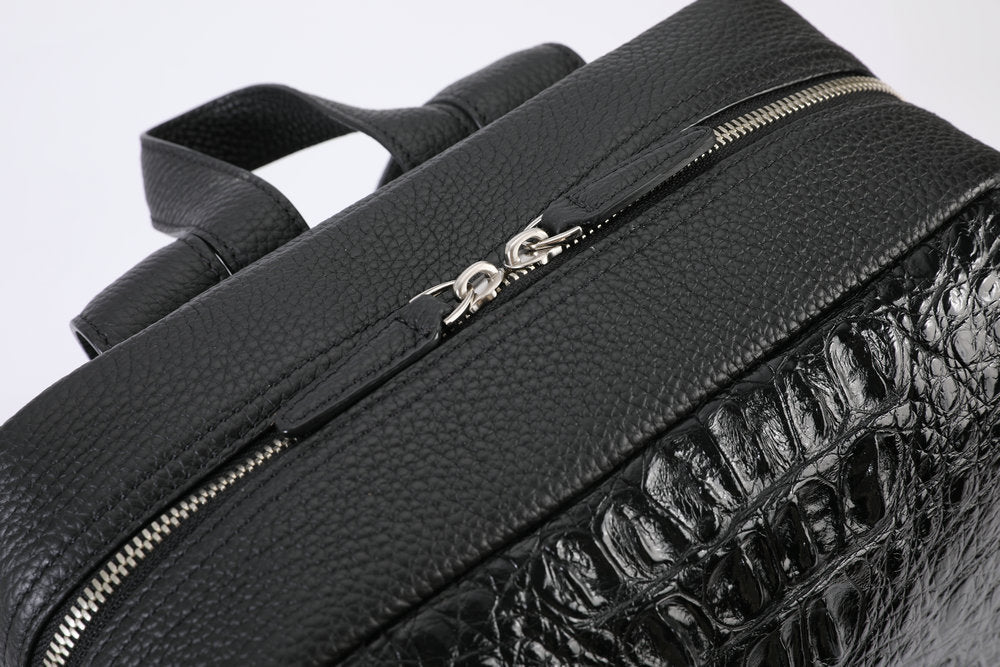 Crocodile bone skin and cowhide genuine leather men's backpack high quality business commuting casual outdoor travel computer bag