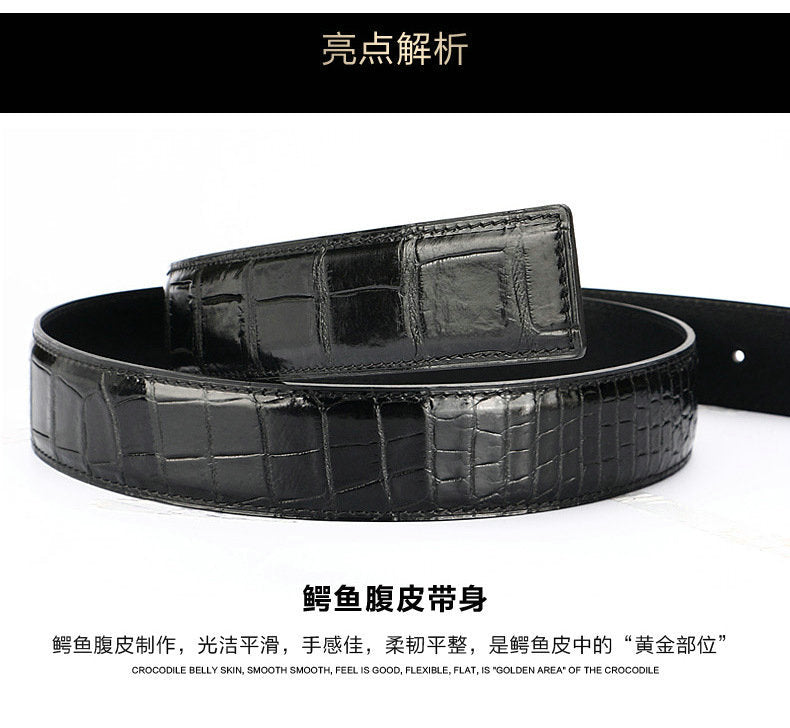 Crocodile skin belly skin without buckle men's belt genuine leather without splicing business casual plate buckle needle buckle men belt without buckle