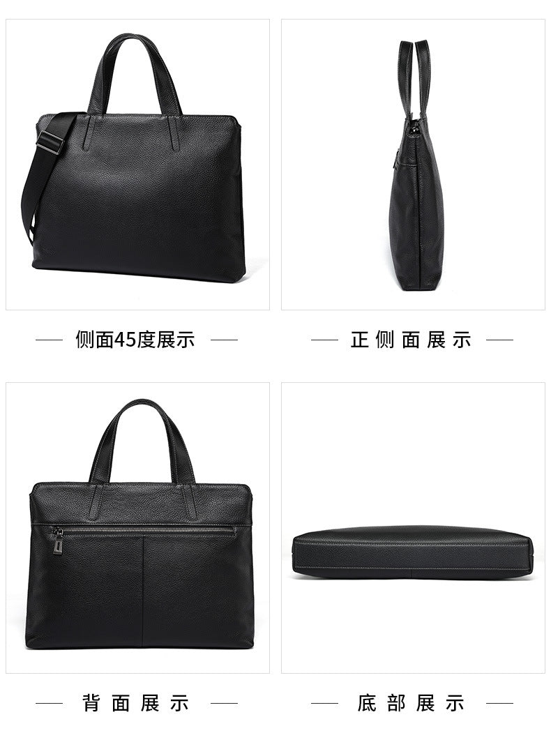 Men's handbag genuine cowhide leather business casual large capacity briefcase handbag