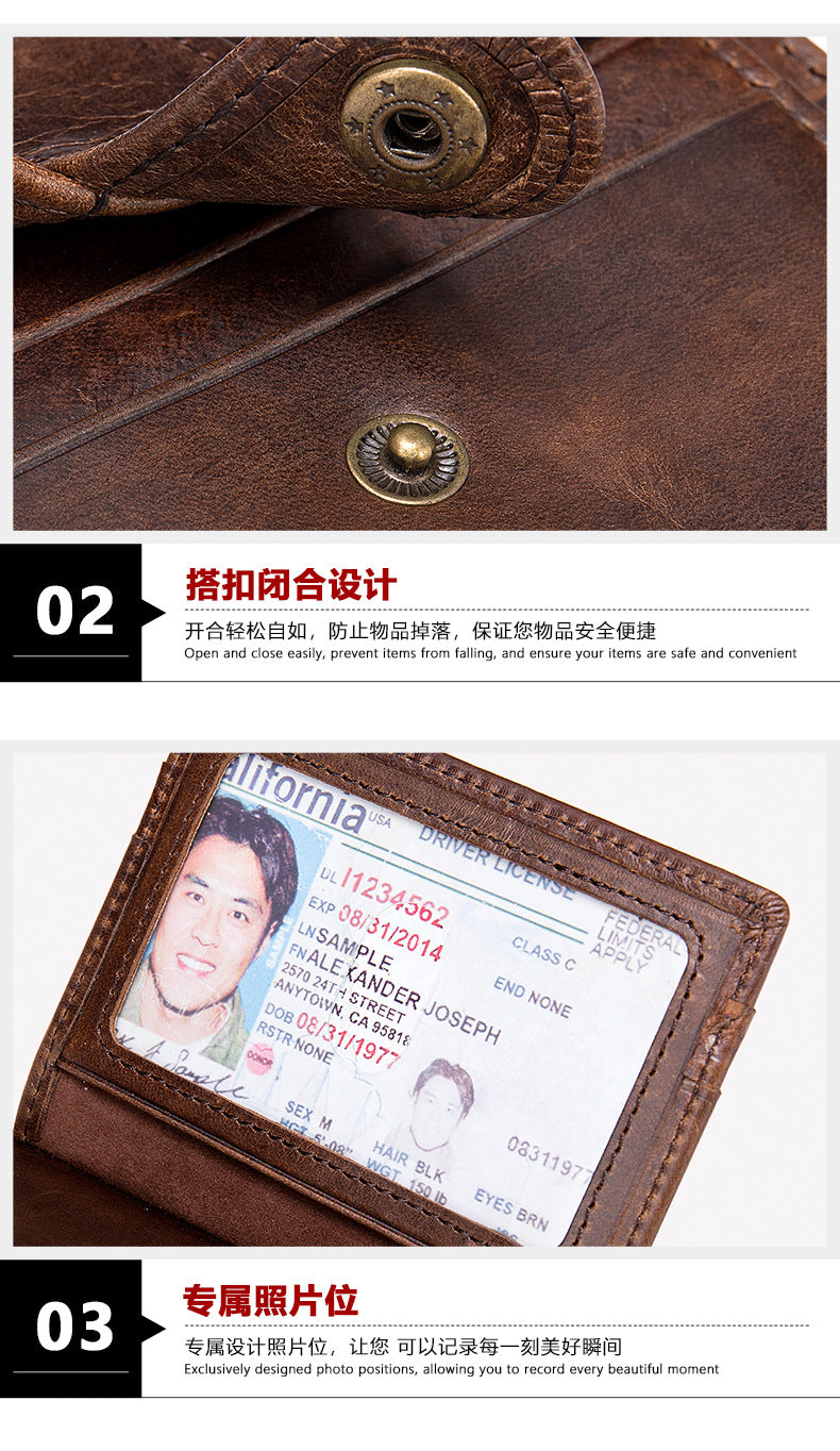 Men's Wallet Genuine Cow Leather Large Capacity Card Bag Retro Card Holder Men's Wallet