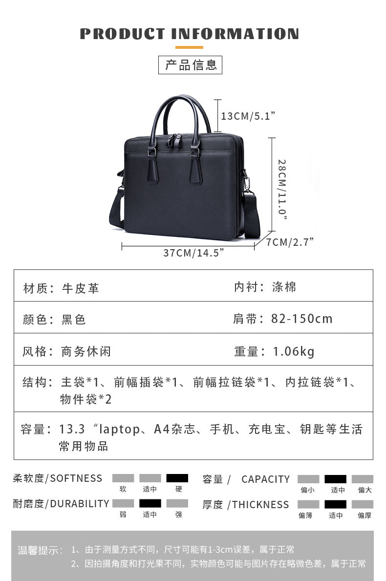 Men's handbag genuine cowhide leather office business commuting men's computer bag handbag