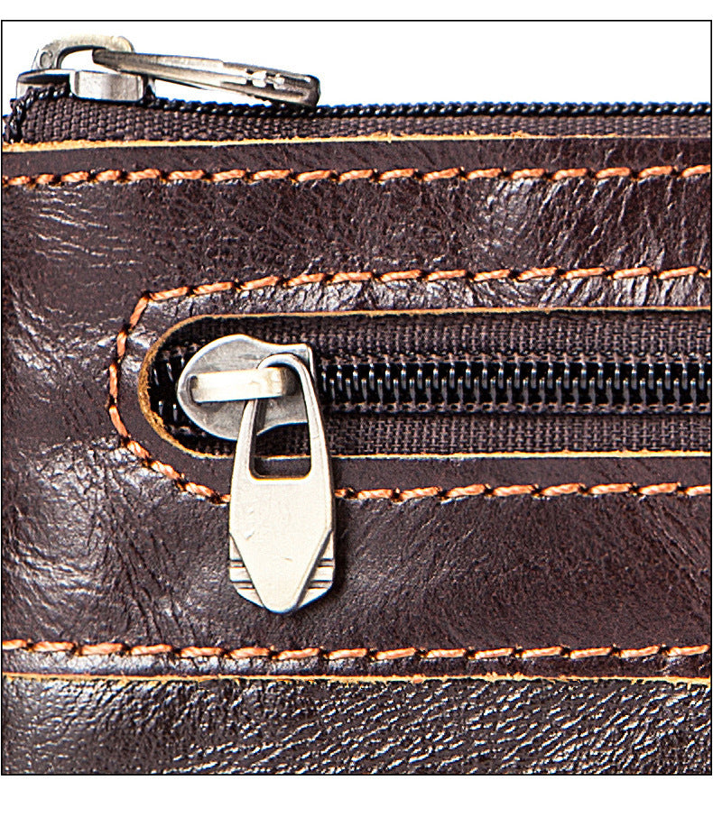 Men's Wallet Cow Leather Retro Casual Zipper Large Capacity Men's Wallet Coin Bag