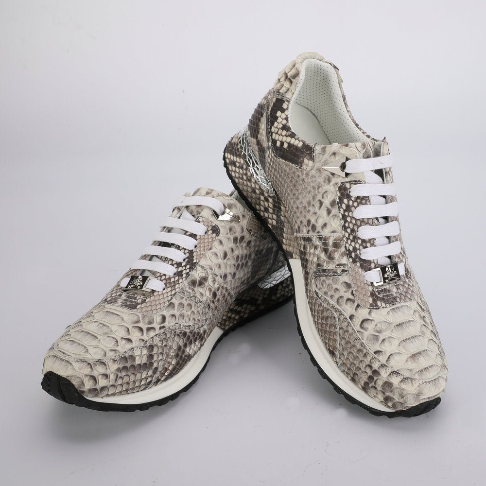 Python Skin Genuine Leather Men's Sneakers Sports Casual Shoes Wear-resistant Breathable Men Shoes
