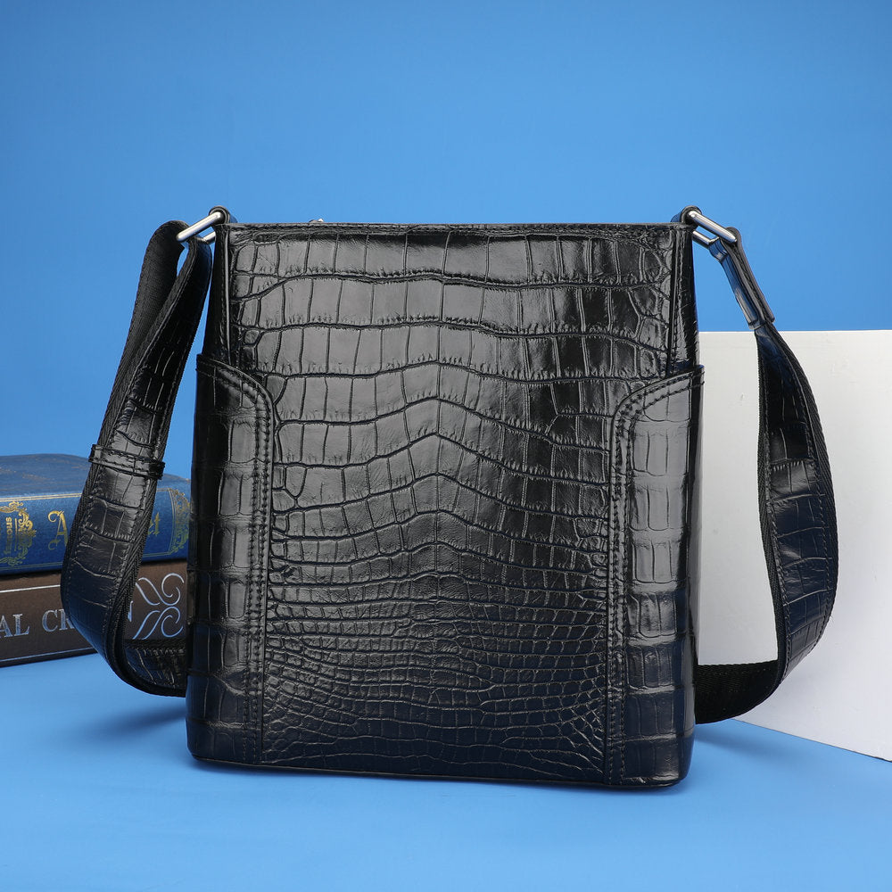 Men's Shoulder Bag Crocodile Skin Genuine Leather Business Casual Outdoor Office Crossbody Bag