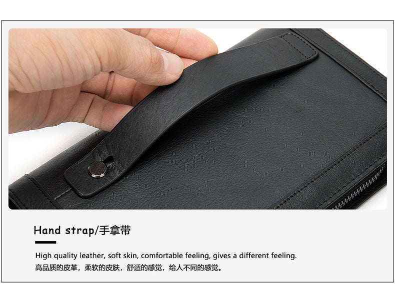 Men's long wallet genuine cowhide leather clutch bag business multifunctional zipper men's wallet