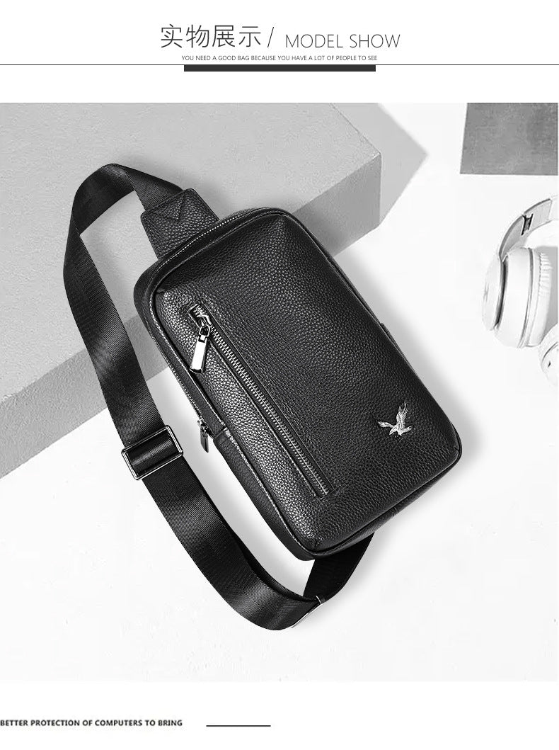 Men's bust bag cowhide Korean casual fashion simple crossbody bag