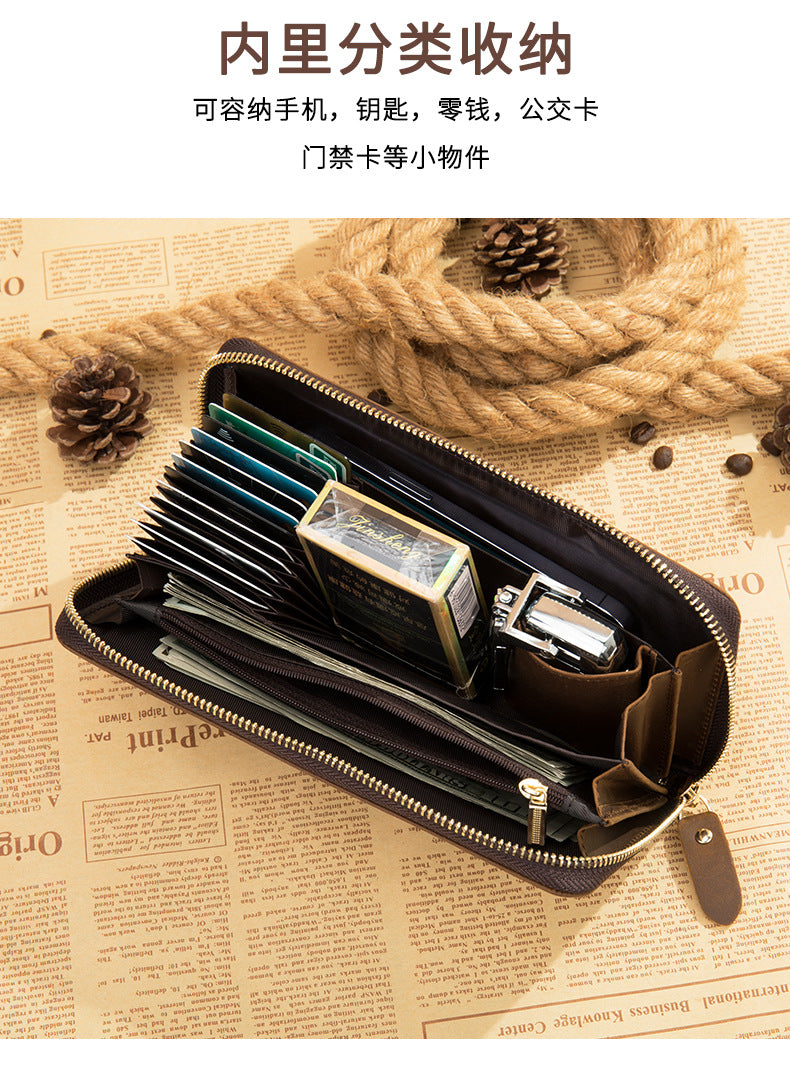 Men's long wallet Made of genuine cowhide leather Retro clutch bag Men's wallet