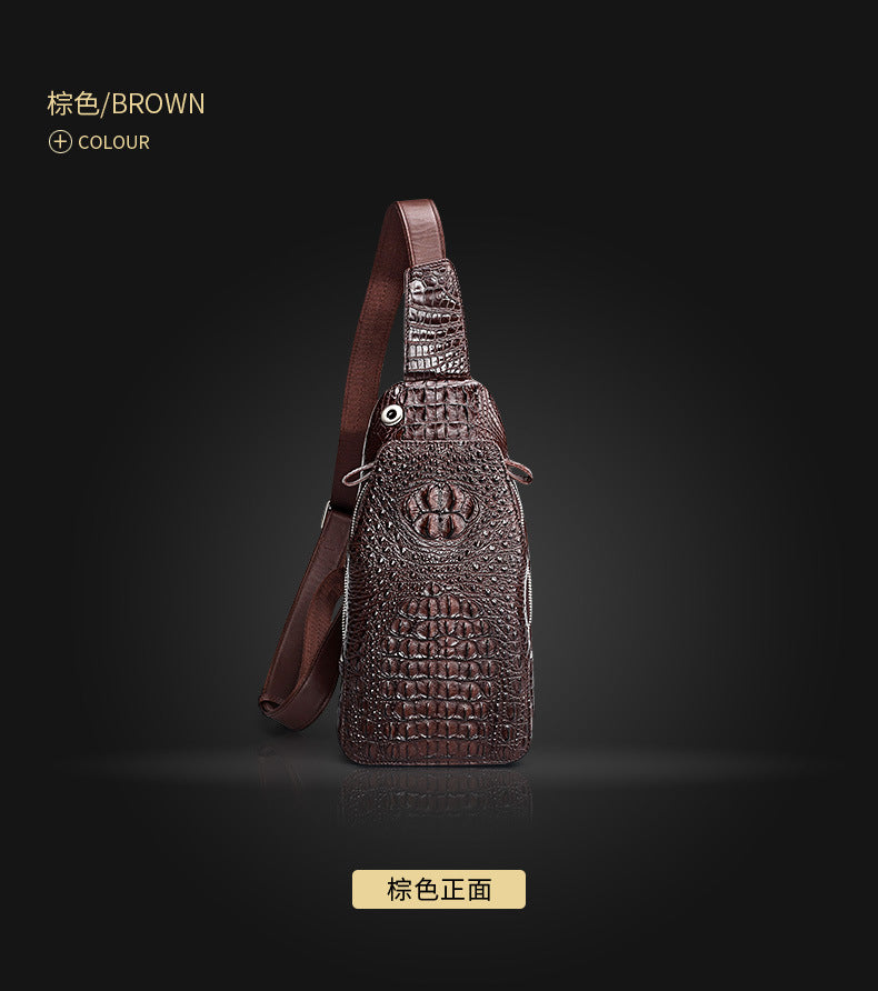 Crocodile bone skin bust bag genuine leather men's bag casual luxury crossbody bag