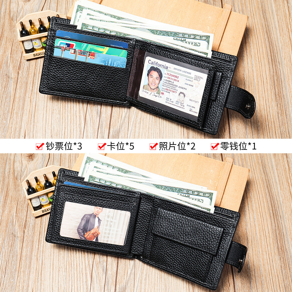 Men's Wallet RFID Genuine Cowhide Leather Card Holder Coin Casual Retro Large Capacity Clutch Bag