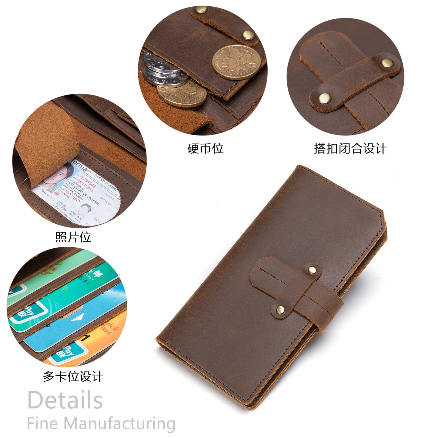 Men's long wallet made of cowhide genuine leather RFID anti-theft brush large capacity card bag for men
