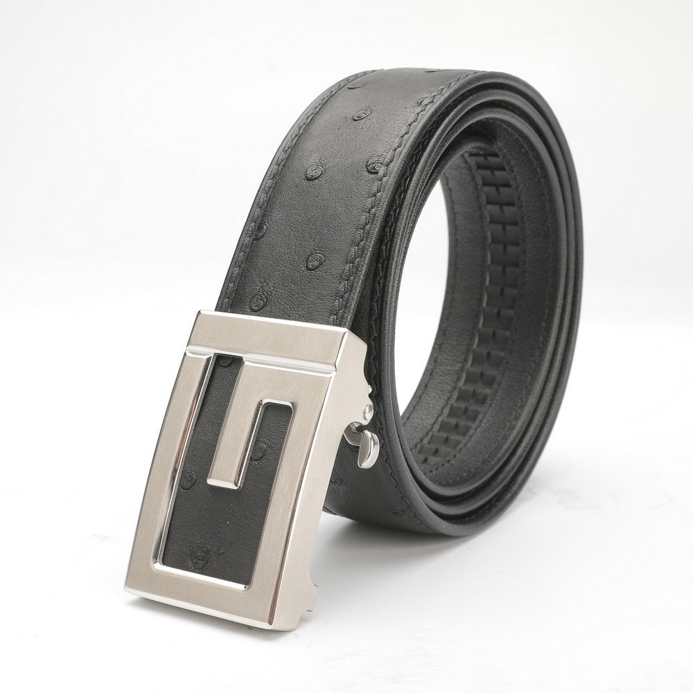 Ostrich Skin Genuine Leather Men's Belt Automatic Buckle Stainless Steel Buckle Width 3.4cm Fashion Belt for Men