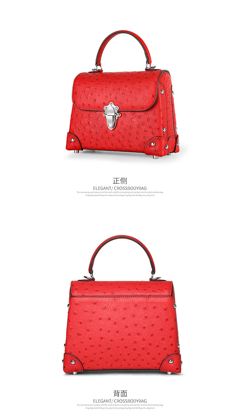 Ostrich leather ladies bag genuine leather Kelly bag fashion leather tote bag large capacity shoulder bag