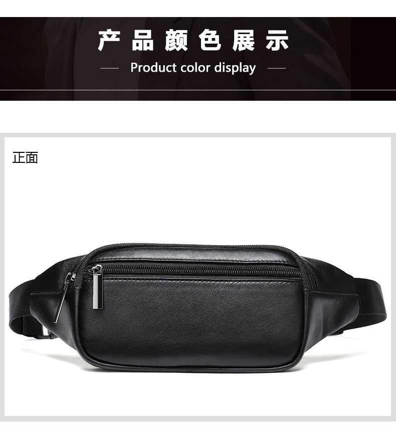 Men's Waist Bag Genuine Sheepskin Leather Simple Retro Waterproof Crossbody Bust Bag
