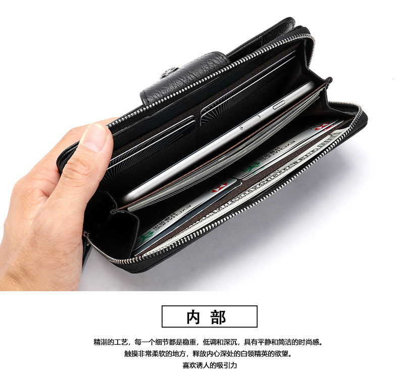 Men's long wallet made of cowhide genuine leather business simple card holder clutch bag men's wallet