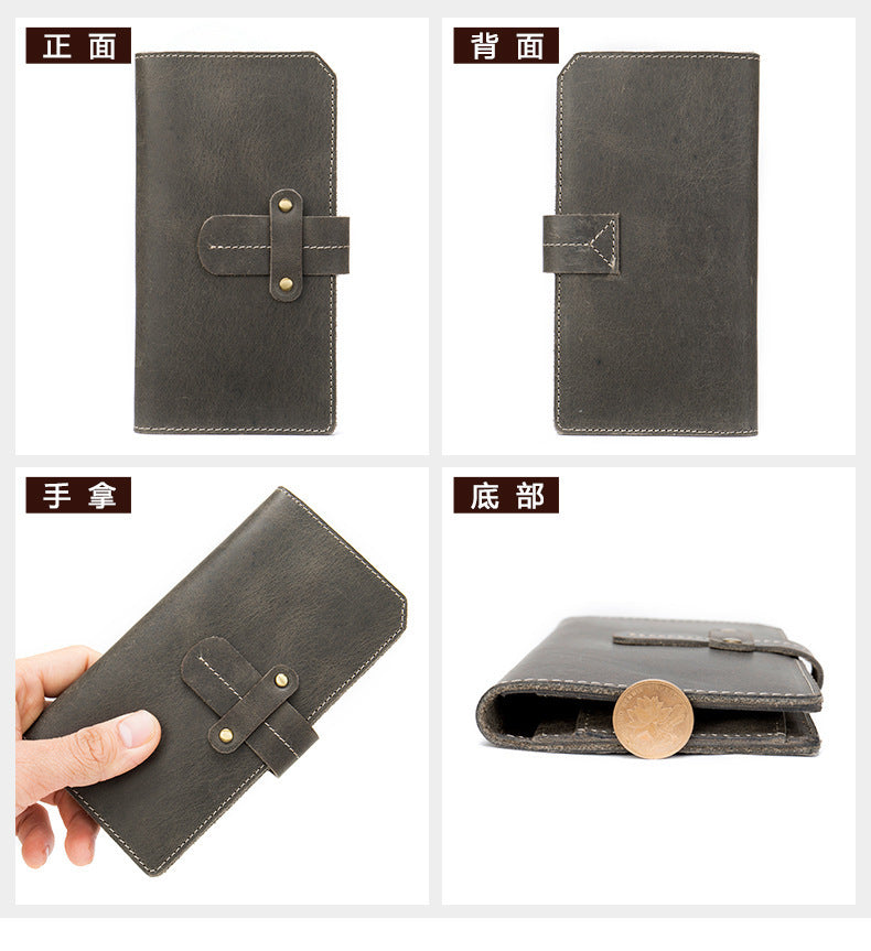 Men's long wallet made of cowhide genuine leather RFID anti-theft brush large capacity card bag for men