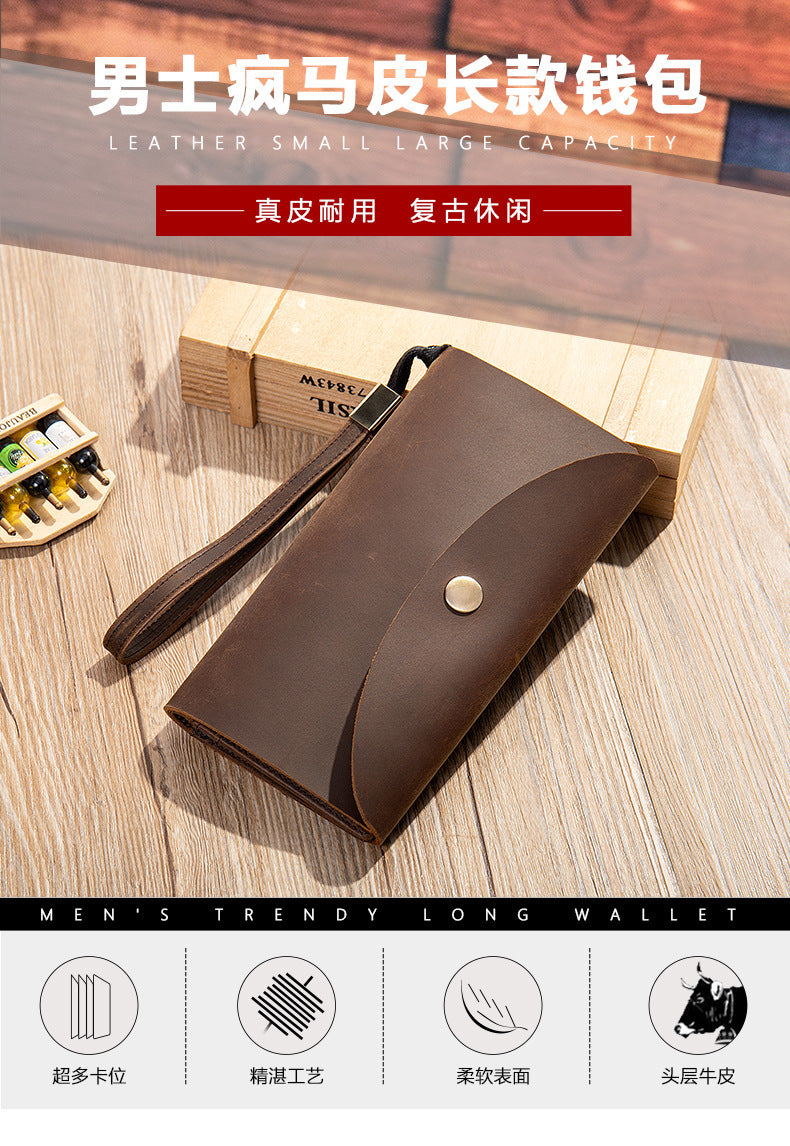 Men's Long Wallet RFID Clutch Bag Crazy Horse Retro Card Holder Men's Wallet Card Bag