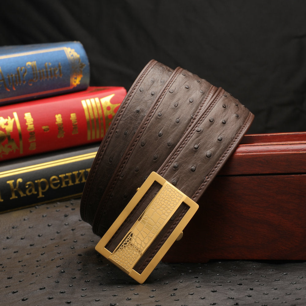 Ostrich leather genuine leather men's belt automatic buckle casual width 3.4cm men belt gift present