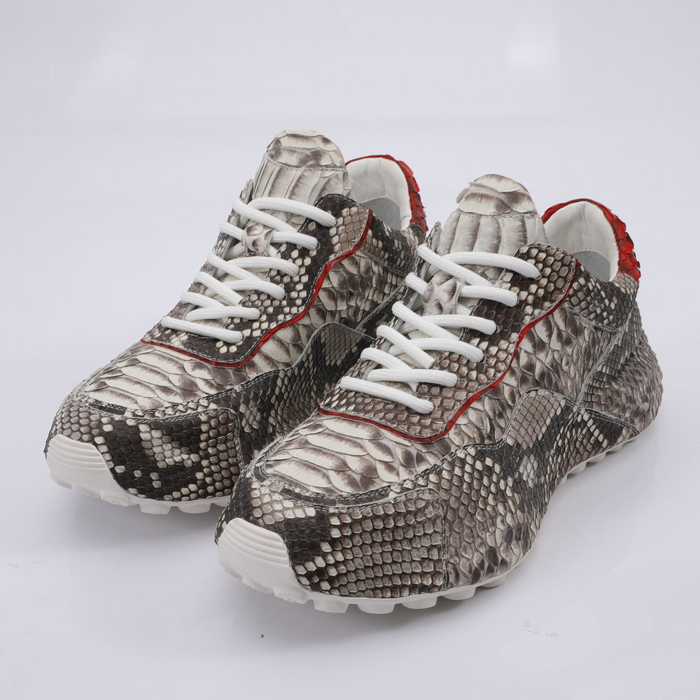 Python Skin Genuine Leather Men's Sneakers Sports Casual Shoes Fashion In Heels Men Shoes