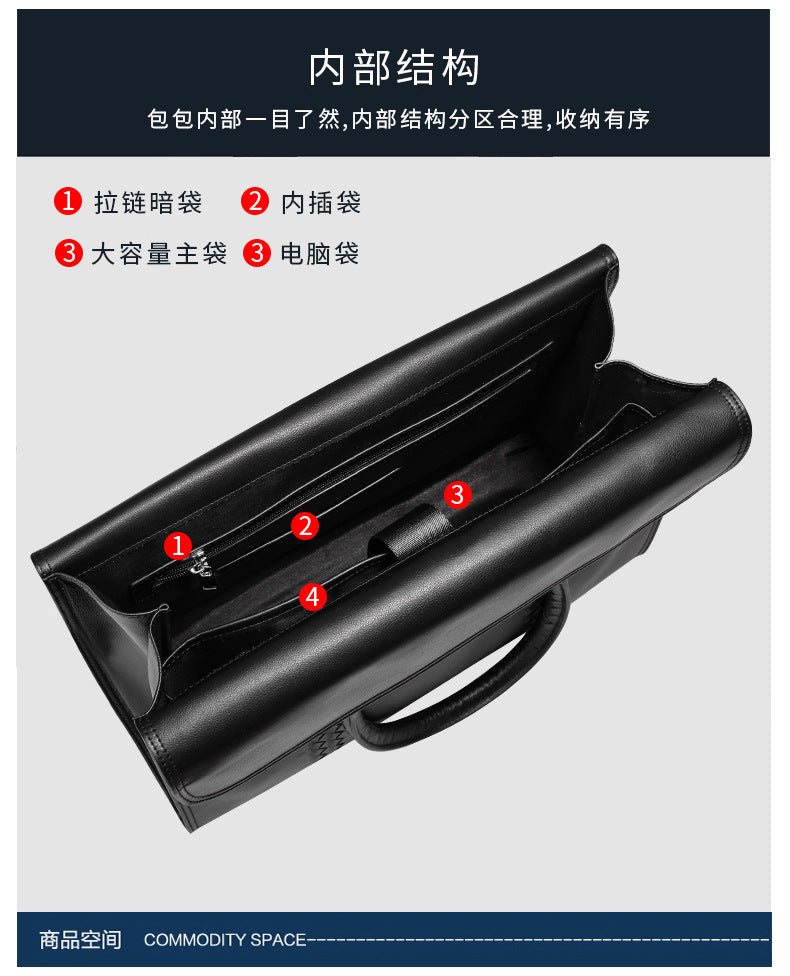Men's Handbag Genuine Leather Cowhide Fashion Business Large Capacity Business Briefcase Computer Bag Hand-knitted Men's Handbag