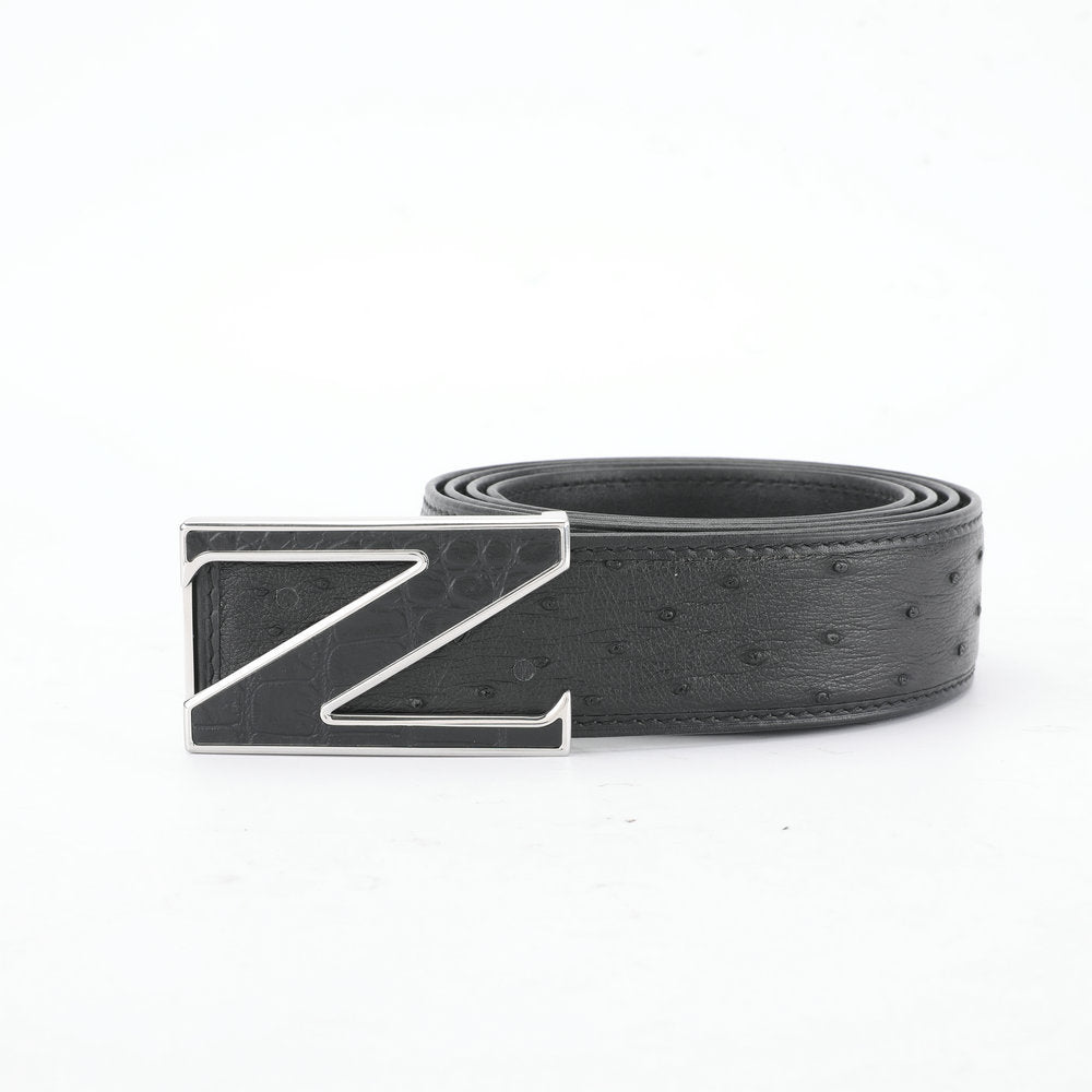 Ostrich skin genuine leather men's belt fashion business casual smooth buckle men belt