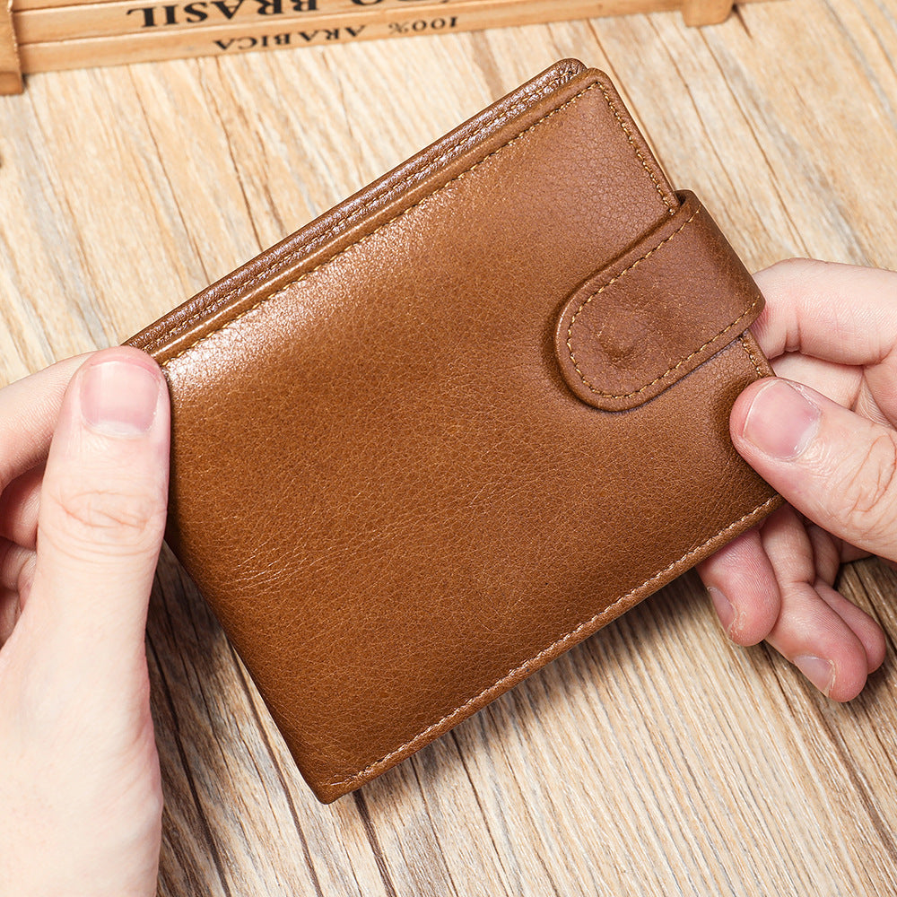 Men's Wallet RFID Genuine Cowhide Leather Card Holder Coin Casual Retro Large Capacity Clutch Bag