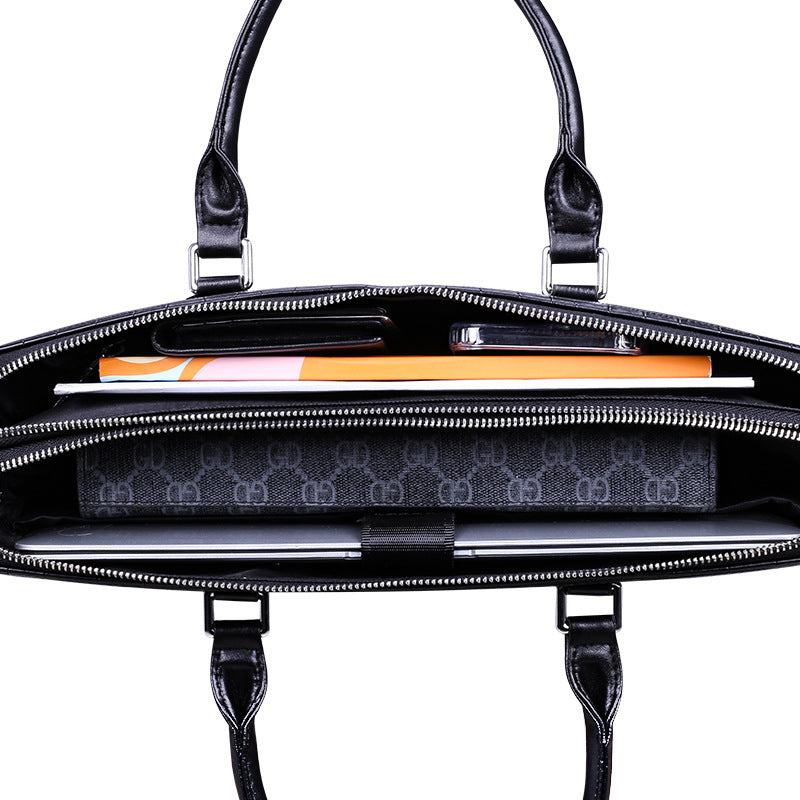 Men's Briefcase Handbag Cowhide Genuine Leather Computer Bag Business Large Capacity Fashion Crocodile Crest Handbag for Men