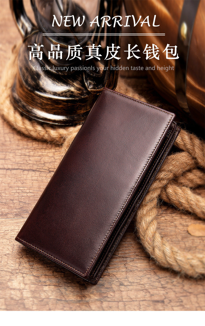 Men's long wallet, genuine cowhide leather, coin purse, card holder, business wallet for men