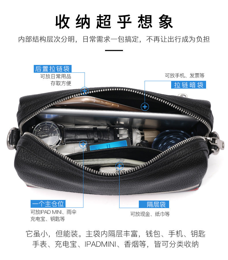 Men's Shoulder Bag Made of Cowhide Genuine Leather Large Capacity Business Casual Fashion Crossbody Bag