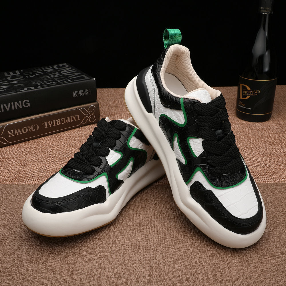 Crocodile Belly Skin Genuine Leather Men's Sports Shoes Thick Sole Non-Slip Casual Shoes