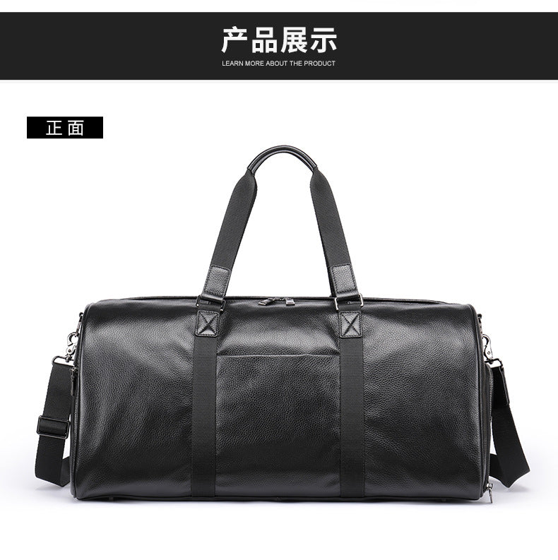 Men's Fitness Bag Genuine Cowhide Leather Dry/Wet Separate Short-distance Luggage Bag Men's Travel Bag Shoulder Bag