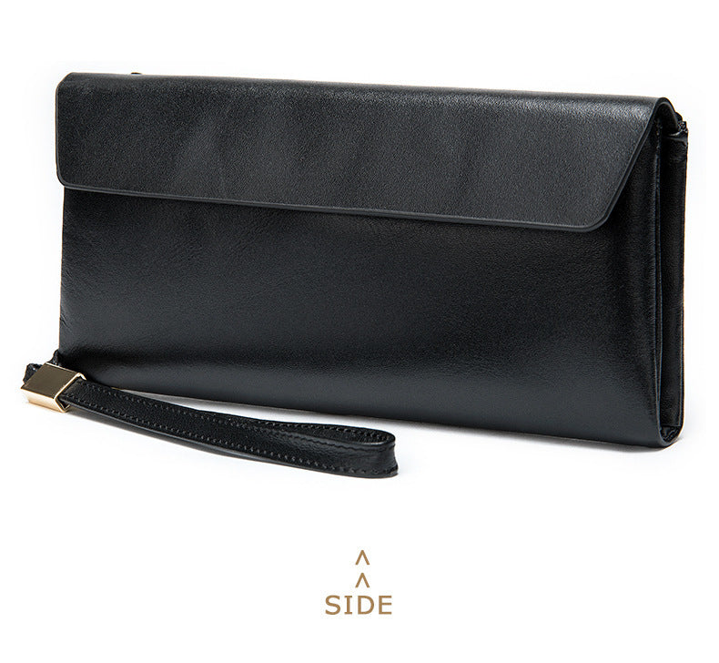 Men's Long Wallet Retro Genuine Cowhide Leather Large Capacity Card Holder RFID Anti-Theft Business Clutch Bag