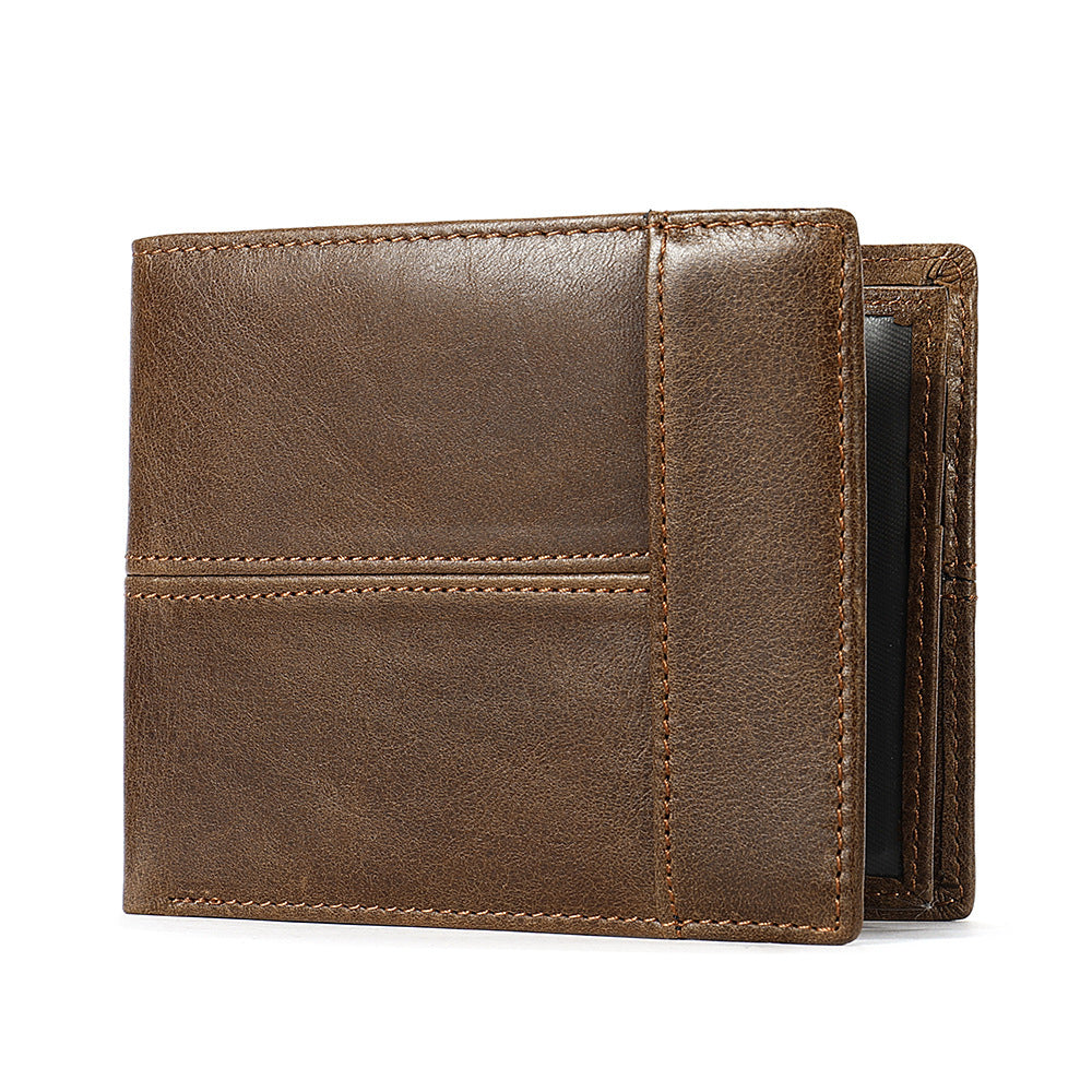 Men's short wallet cowhide thin rfid anti-theft business men's wallet