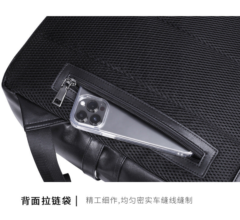 Men's backpack, genuine cowhide leather, casual business, travel fashion, waterproof, large capacity, double shoulder backpack