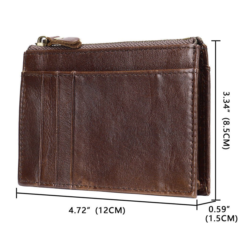 Men's wallet made of genuine cowhide leather, portable coin purse, anti-theft brush, card bag for men