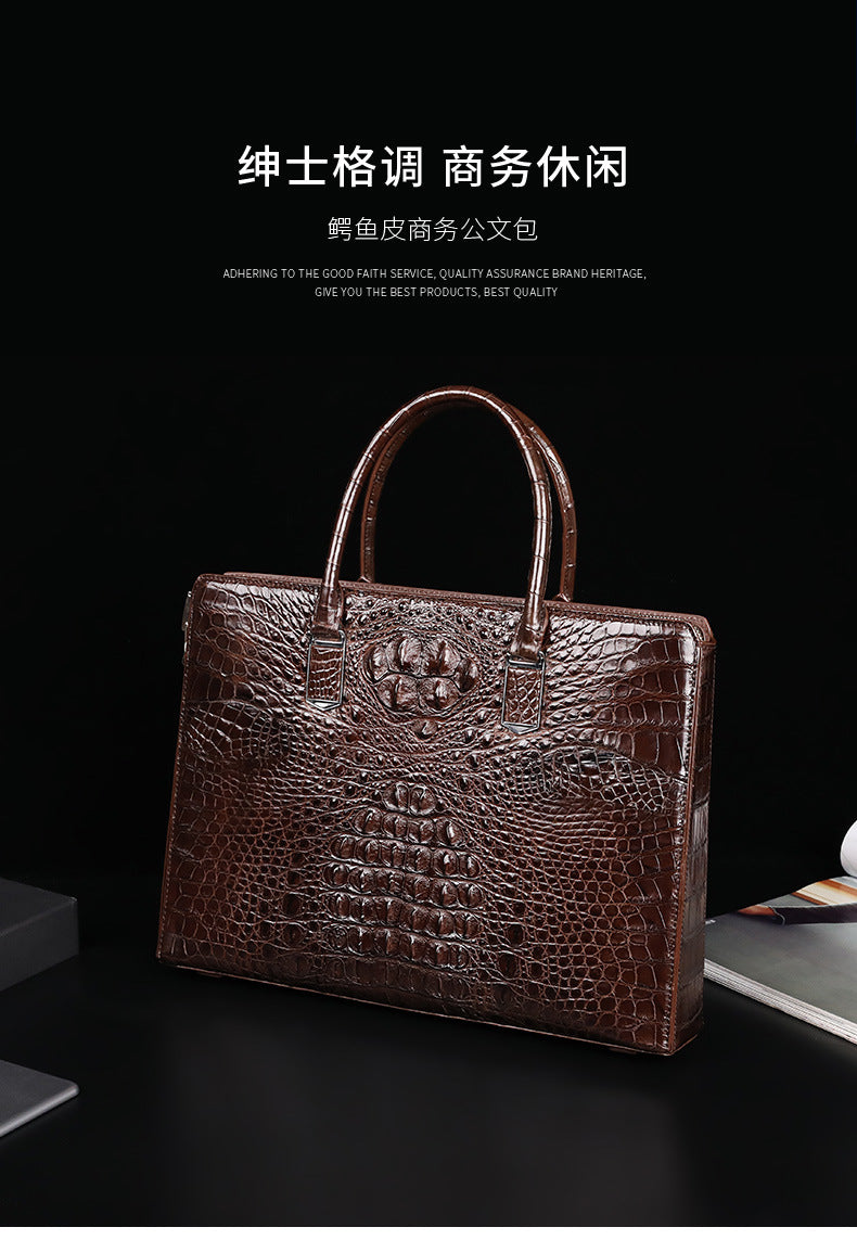Siamese crocodile bone skin men's briefcase handbag anti-theft security lock genuine leather luxury business bag handbag