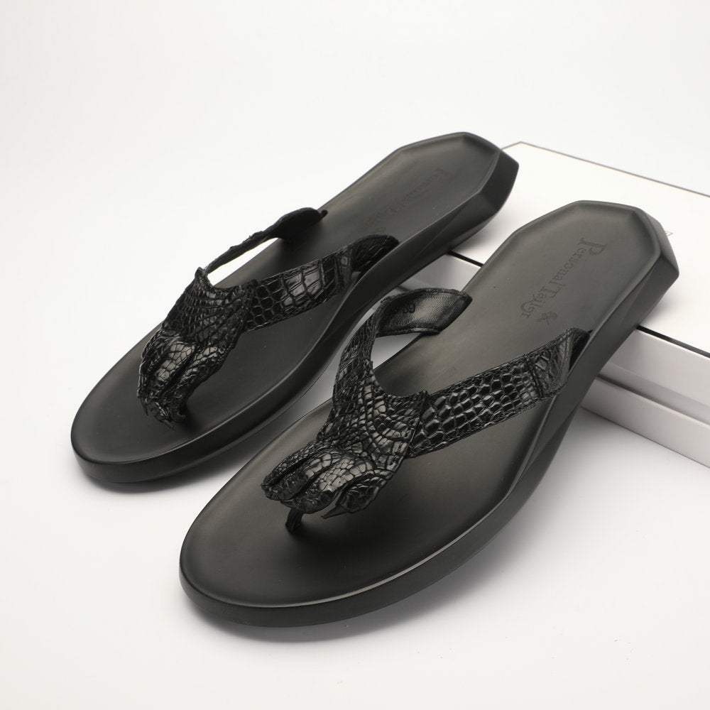 Crocodile Skin Claw Genuine Leather Slip Flop Summer Fashion Outdoor Anti-Slip Men's Slippers Men Sandals