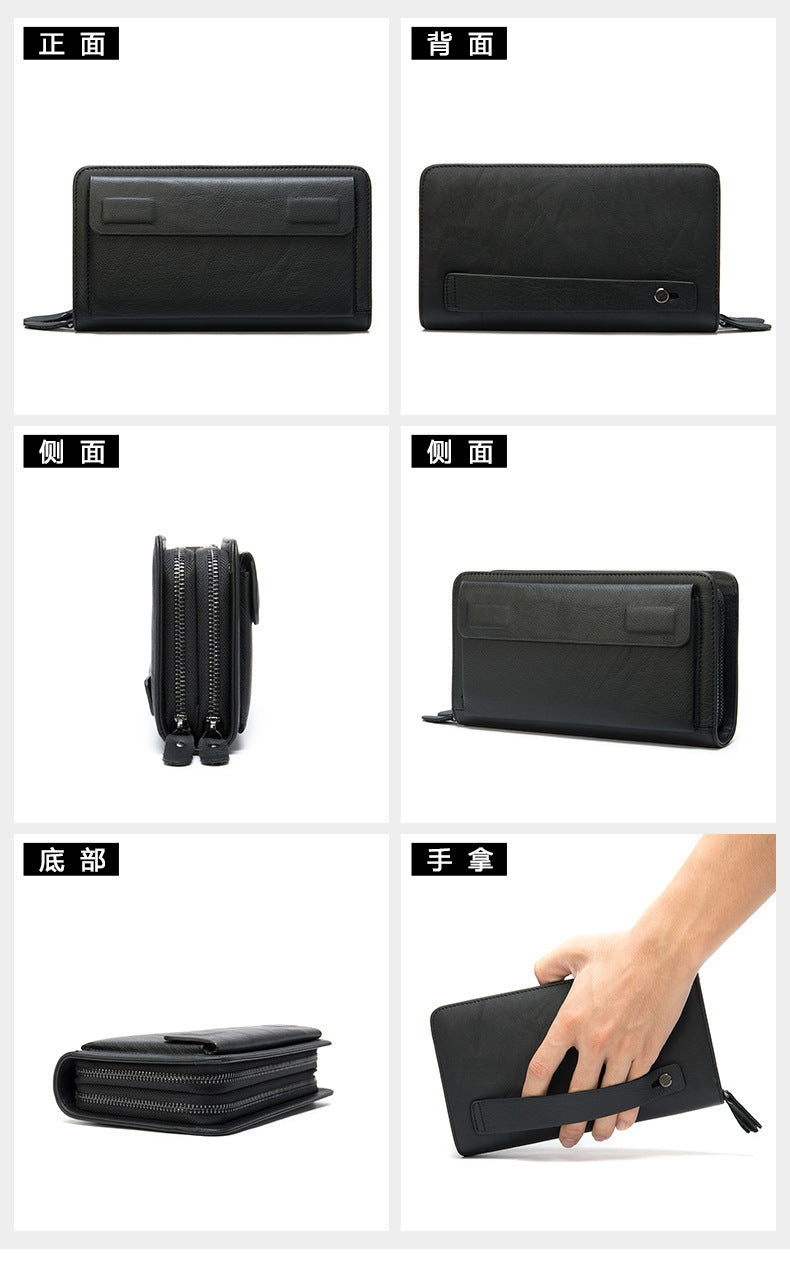Men's Clutch Bag Genuine Cowhide Leather Wallet Card Holder Business Large Capacity Long Wallet Men's Handbag