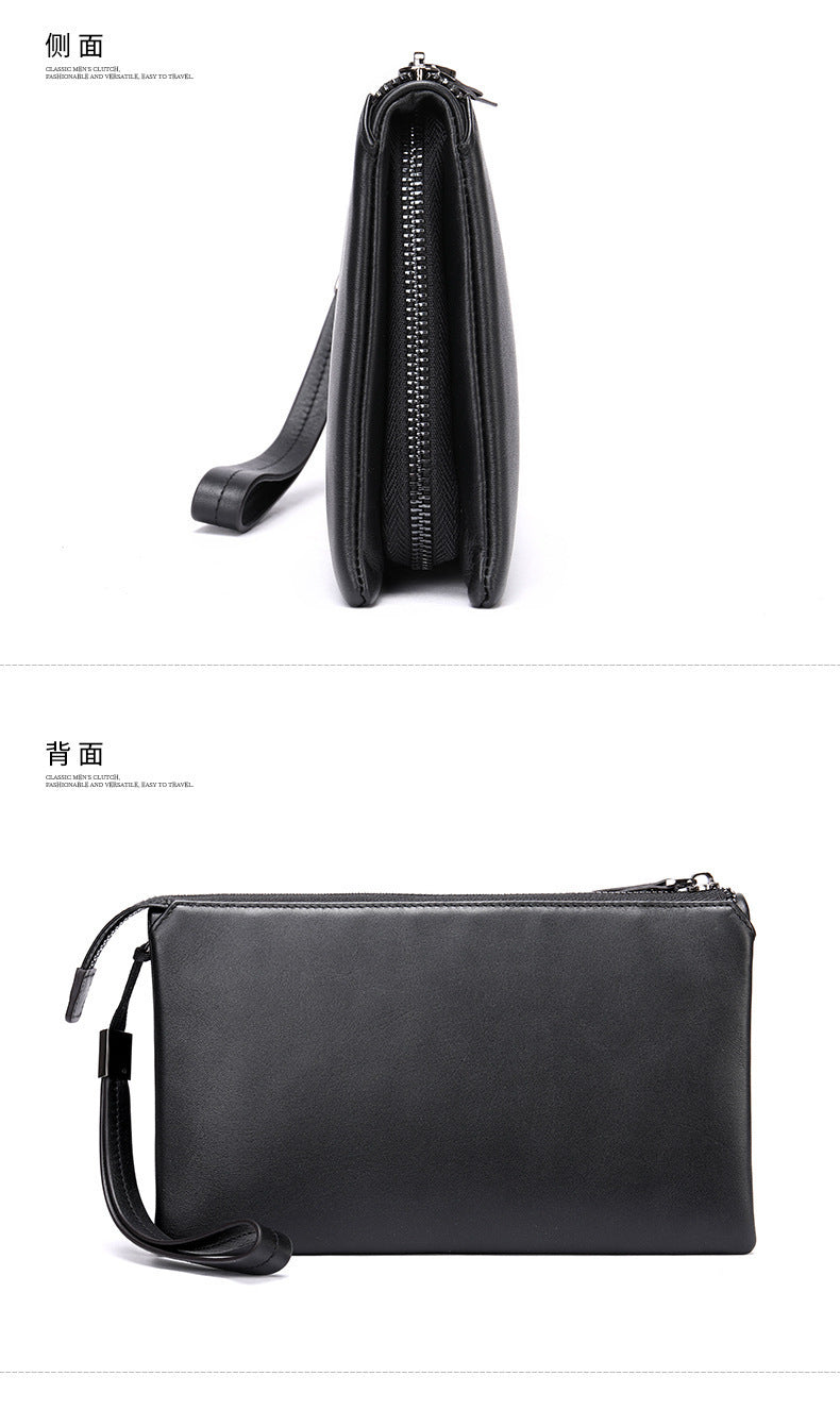 Men's clutch bag Genuine cowhide leather large capacity business casual men's handbag