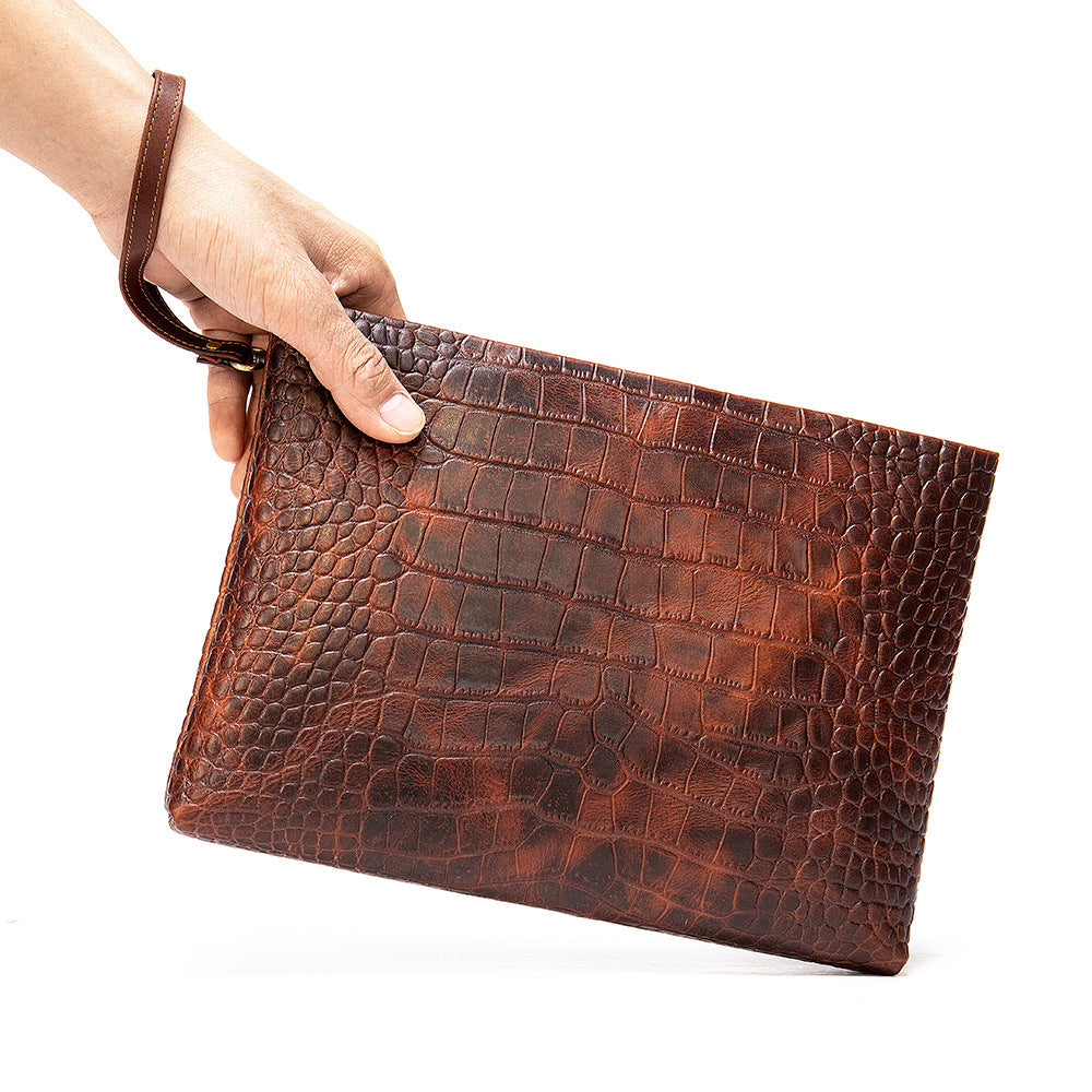 Men's Clutch Bag Business Crocodile Crest Cow Leather Handbag for Men