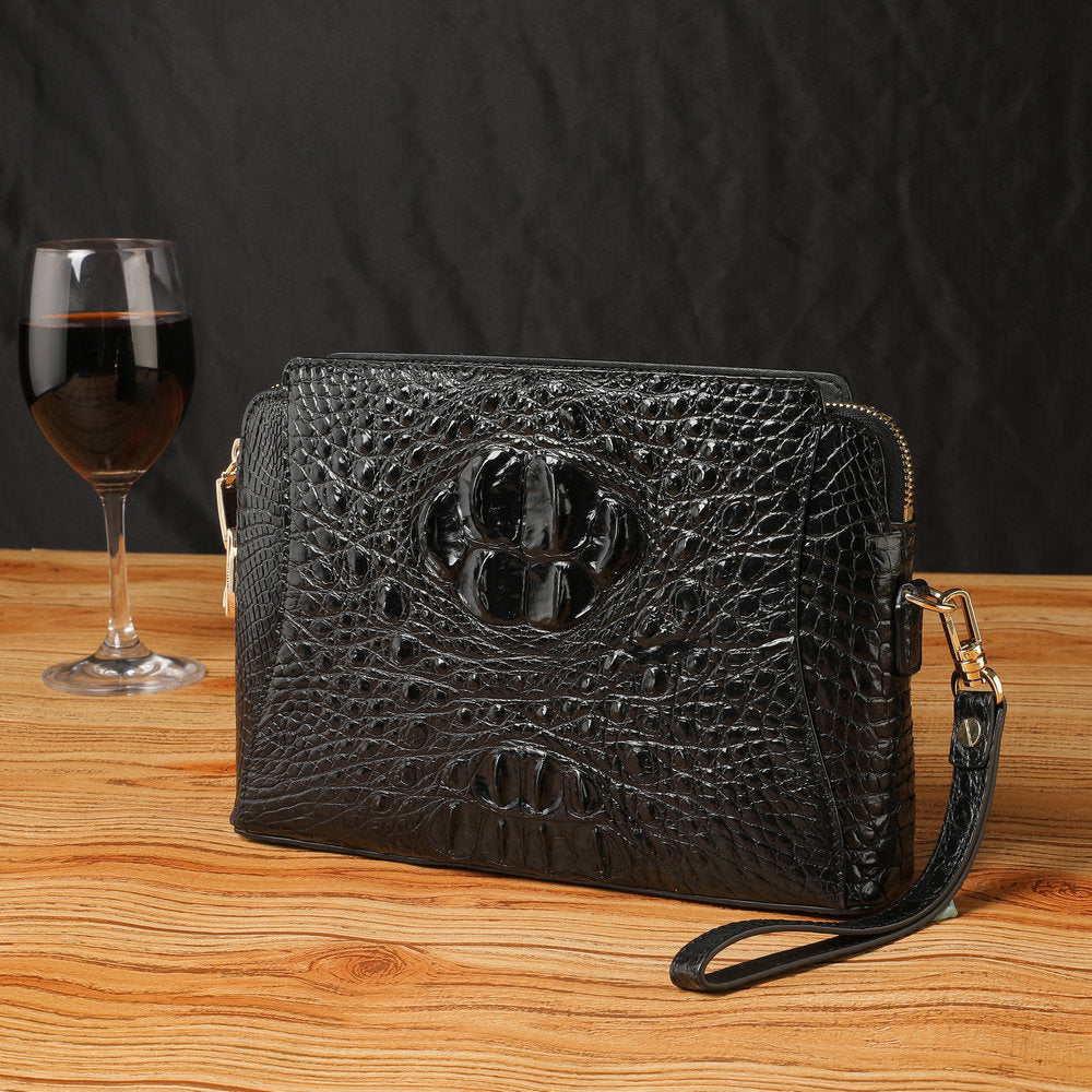 Crocodile Skin Genuine Leather Handbag Security Lock Business Casual Outdoor Conference Men's Bag