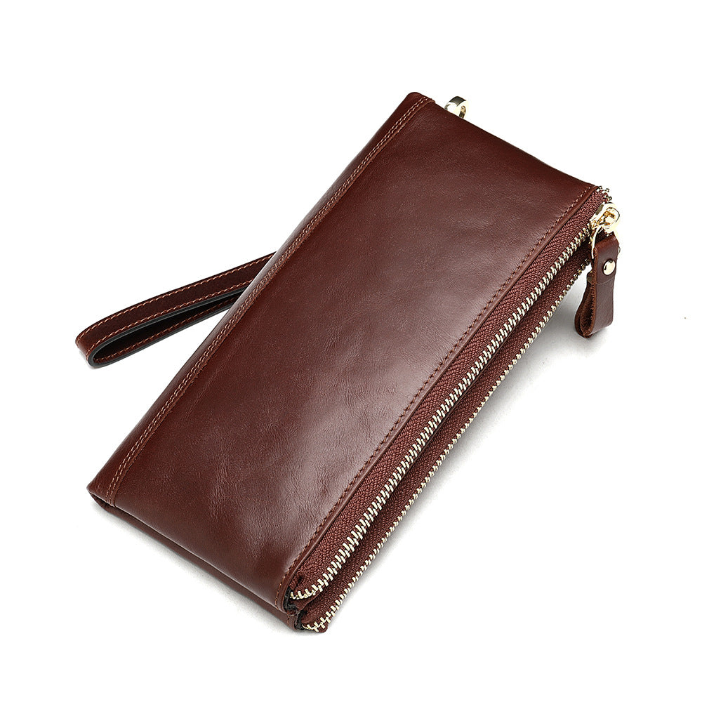 Men's long wallet made of genuine cowhide leather OL commuting large capacity zipper clutch bag