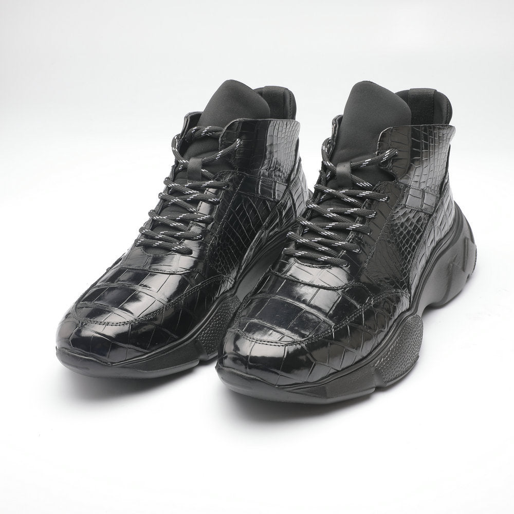 Crocodile Belly Skin Men's Short Boots Fashion Casual Platform Shoes Men's Shoes