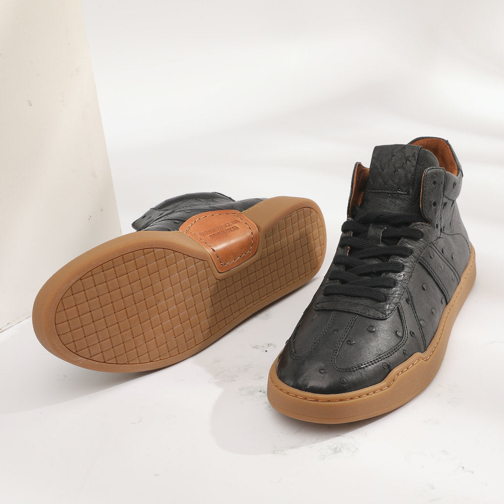 Ostrich skin genuine leather men's shoes fashion casual short boots