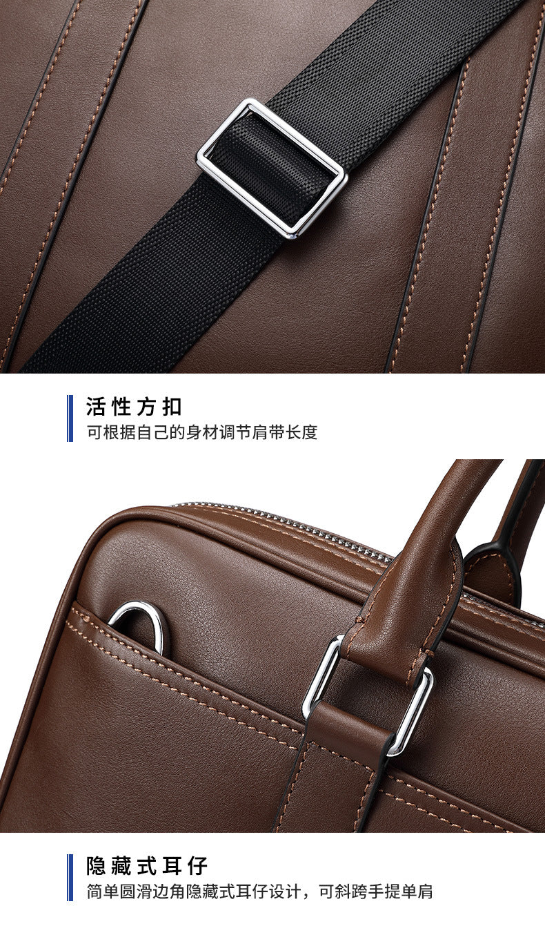 Men's briefcase business genuine cowhide leather casual simple crossbody shoulder bag handbag