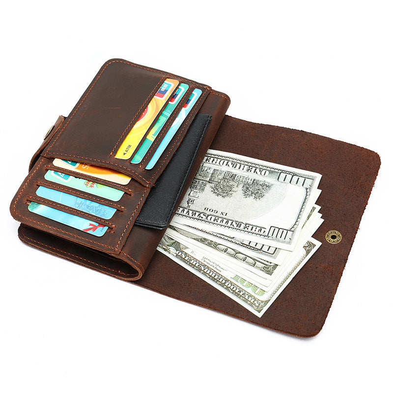 Men's Wallet Cow Leather Card Holder Large Capacity Clutch Bag Retro Men's Wallet