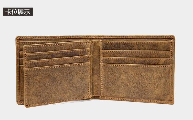 Men's short wallet cowhide genuine leather retro casual anti-theft wallet